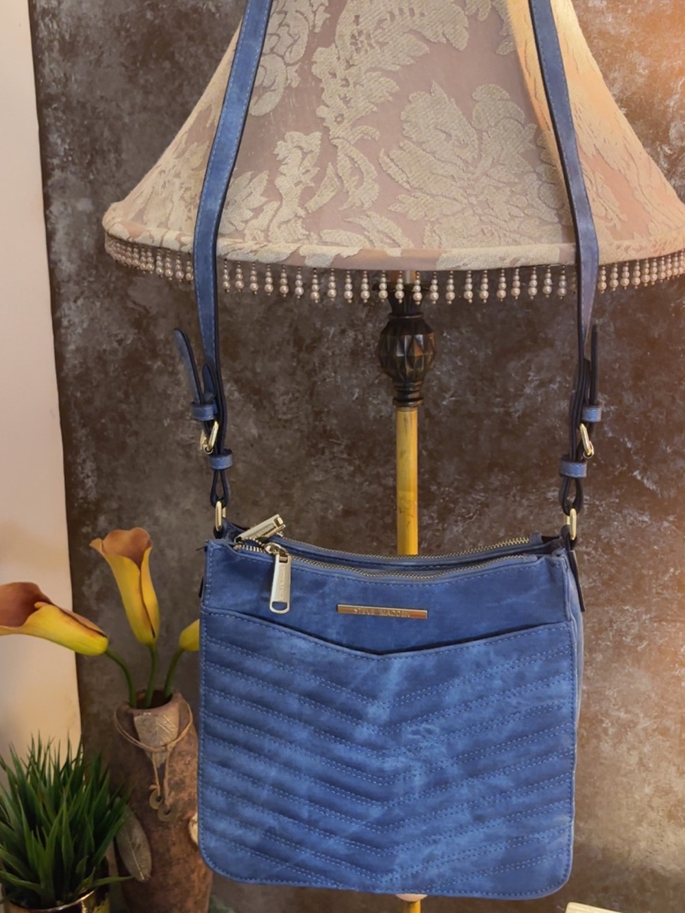 NWOT ~ Steve Madden Denim Look Blue Quilted Crossbody Bag